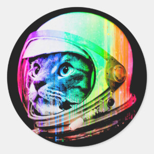Sticker Rond Un chat avec un rêve astronaute