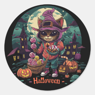 Sticker Rond un chat avec une corbeille de fleurs et un chat av