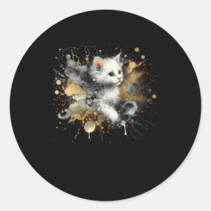 Sticker Rond Un Chat Dans L'Autocollant De Nuit Noire