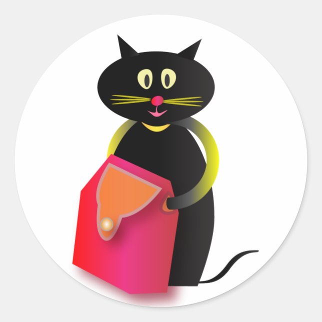 Sticker Rond Un chat génial et son sac. (Devant)