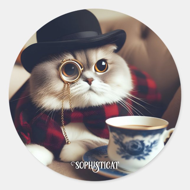Sticker Rond Un chat portant un monocle (Devant)