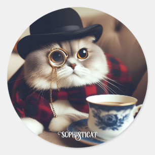 Sticker Rond Un chat portant un monocle