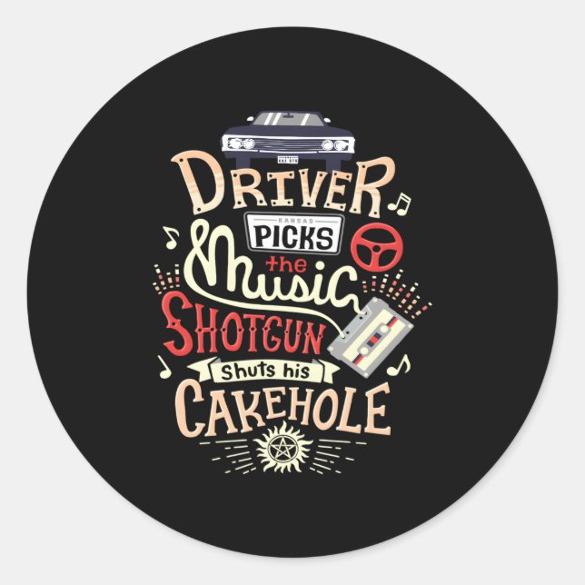 Sticker Rond Un Chauffeur Surnaturel Prend La Musique (Devant)
