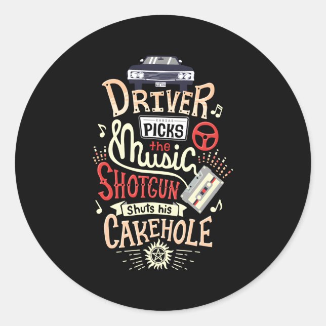 Sticker Rond Un Chauffeur Surnaturel Prend La Musique (Devant)