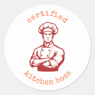 Sticker Rond Un chef au style comique de Corail Rouge noir élég