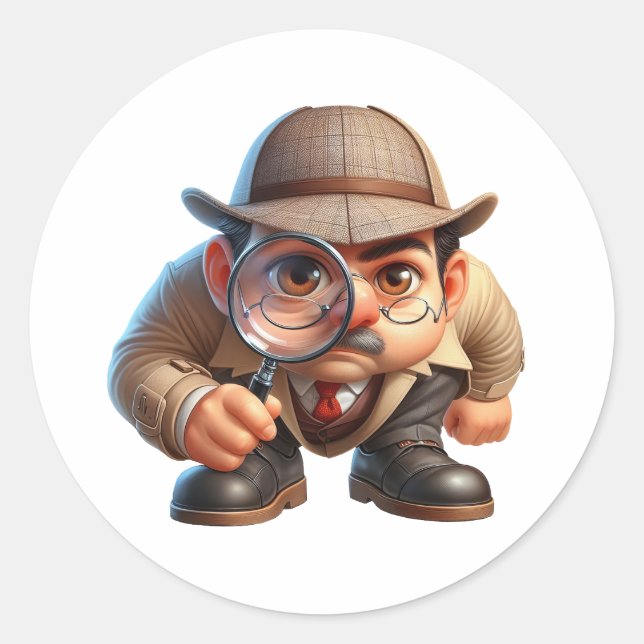 Sticker Rond Un chercheur privé à la recherche d'indices (Devant)
