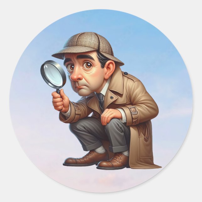 Sticker Rond Un chercheur privé à la recherche d'indices (Devant)
