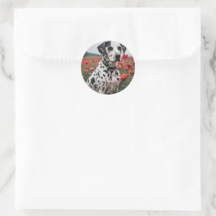 Sticker Rond Un Chien De Dalmation Très Beau Dans Le Champ De P