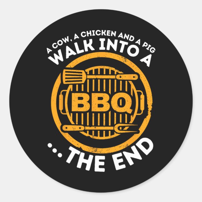 Sticker Rond Un Cochon Un Poulet Et Une Vache - Funny Bbq Smoke (Devant)