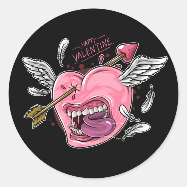 Sticker Rond un coeur d'amour avec des lèvres et des ailes frap (Devant)