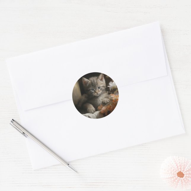 Sticker Rond Un Coin Cosy Tabby Kitten (Enveloppe)