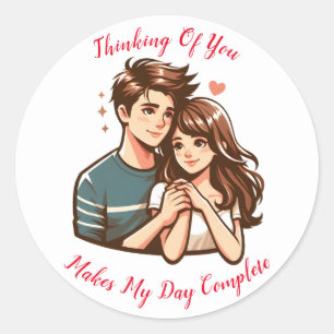 Sticker Rond Un Couple De Garçon Et De Fille Pensant À Vous