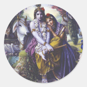 Sticker Rond Un couple très attirant Radha Krishna