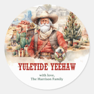 Sticker Rond Un cow-boy de Père Noël à l'occidentale pastorale