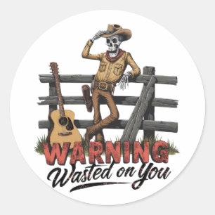 Sticker Rond Un cow-boy squelettique pourrissant son casquette