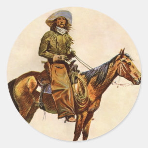 Sticker Rond Un cowboy d'Arizona par Remington, Western Vintage