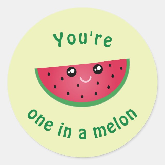 Sticker Rond Un Dans Un Melon Drôle Mignonne Peau Kawaii (Devant)