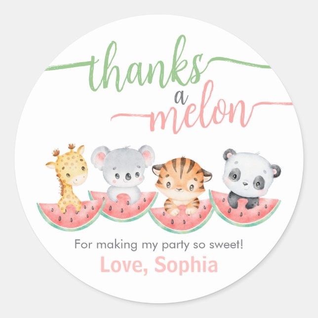 Sticker Rond Un Dans Un Melon Premier Anniversaire, Baby shower (Devant)