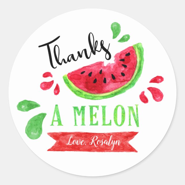 Sticker Rond Un Dans Un Melon Premier Anniversaire Merci (Devant)