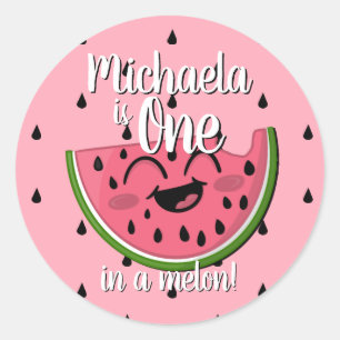 Sticker Rond Un dans un Melon Watermelon fille premier annivers