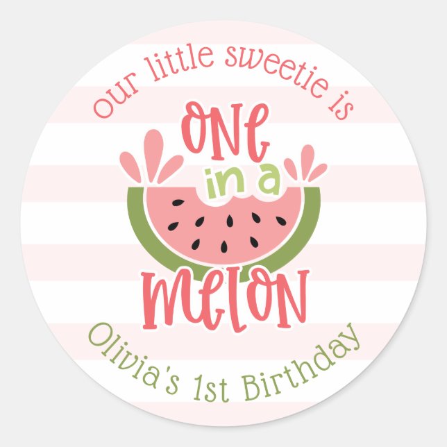 Sticker Rond Un Dans Un Melon Watermelon Premier anniversaire (Devant)