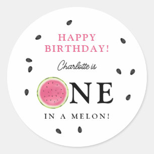 Sticker Rond Un dans une pastèque Melon Anniversaire d'été