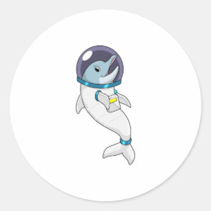 Sticker Rond Un dauphin en tant qu'astronaute en costume