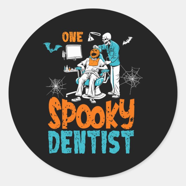 Sticker Rond Un Dentiste Éffrayant Craindre Dental Halloween Sq (Devant)
