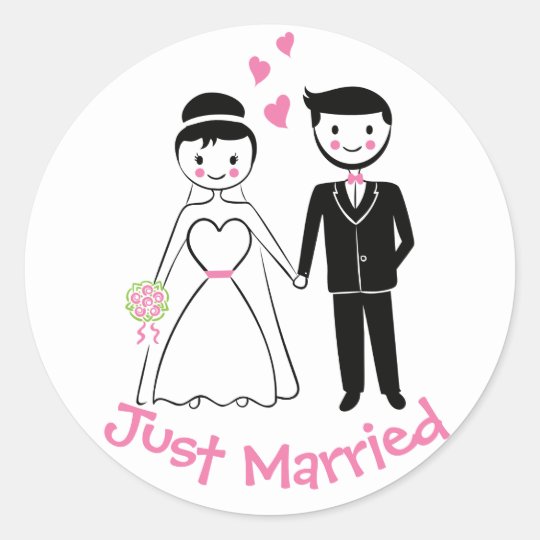 Sticker Rond Un Dessin De Mariee Et De Mariee Rose Mariage Mari Zazzle Fr