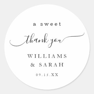 Sticker Rond Un doux merci Mariage personnalisé noir et blanc 