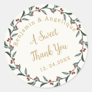 Sticker Rond Un doux Merci Noël Holly Wreath Mariage
