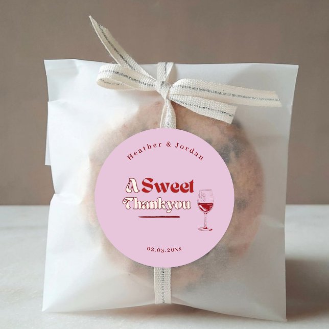 Sticker Rond Un doux MerciVous Vin rose rouge Rétro Mariage Fav (Créateur téléchargé)