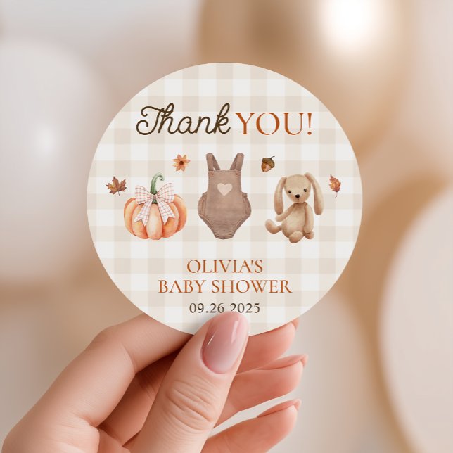Sticker Rond Un doux petit Citrouille Baby shower d'automne neu (Créateur téléchargé)