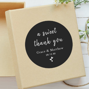 Sticker Rond Un doux remerciement Cadeau de mariage noir et bla