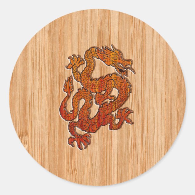 Sticker Rond Un dragon en Bambou oriental (Devant)