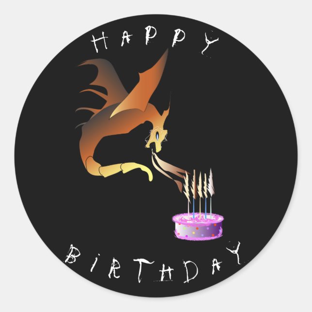 Sticker Rond Un dragon illumine des bougies d'anniversaire sur  (Devant)