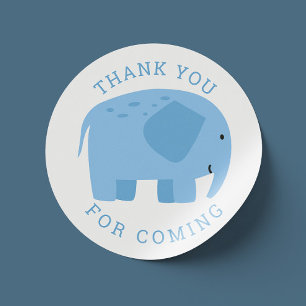 Sticker Rond Un drôle d'éléphant bleu. Cute garçon animal merci