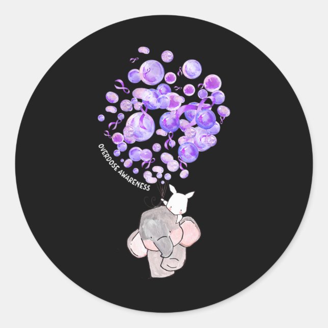Sticker Rond Un Eléphant Mignon Explose Des Ballons Violets Sur (Devant)