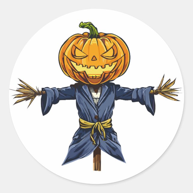 Sticker Rond Un épouvantail effrayant d'Halloween avec une citr (Devant)