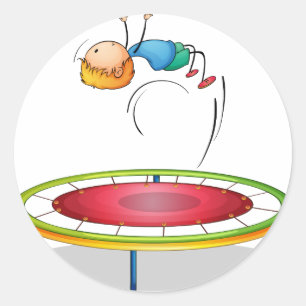 Sticker Rond Un garçon jouant le trempoline