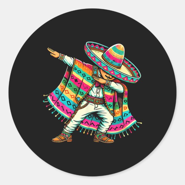 Sticker Rond Un Garçon Mexicain Dabbing À Poncho Cinco De Mayo  (Devant)