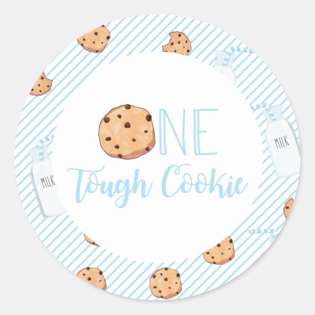 Sticker Rond Un gâteau d'anniversaire bleu lait et cookies One  (Devant)