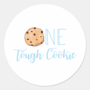 Sticker Rond Un gâteau d'anniversaire bleu lait et cookies One 