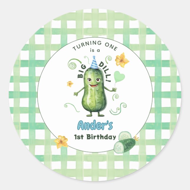 Sticker Rond Un grand concombre au premier anniversaire bleu (Devant)