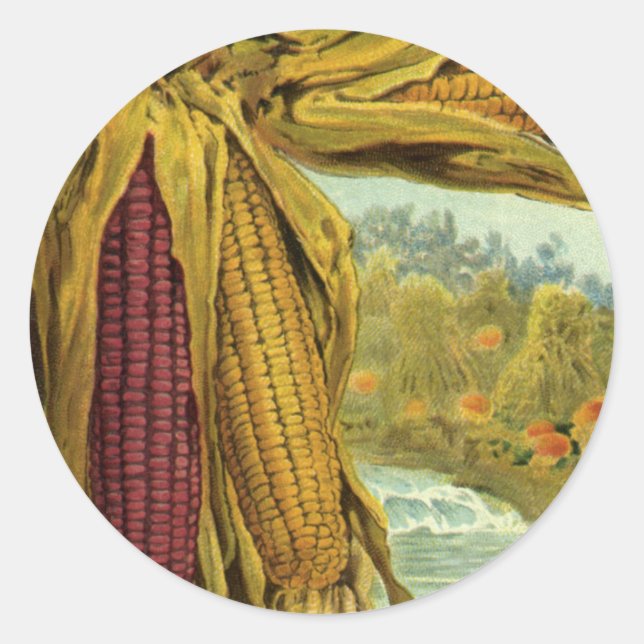 Sticker Rond Un grand Thanksgiving ; Corn indien et Haystaches (Devant)