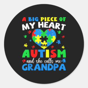 Sticker Rond Un gros morceau de cœur a l'autisme et appelle gra
