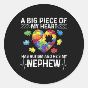 Sticker Rond Un gros morceau Mon coeur a l'autisme et il est mo