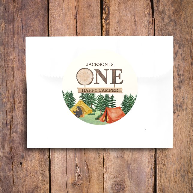 Sticker Rond UN Happy Camper 1er anniversaire (Créateur téléchargé)
