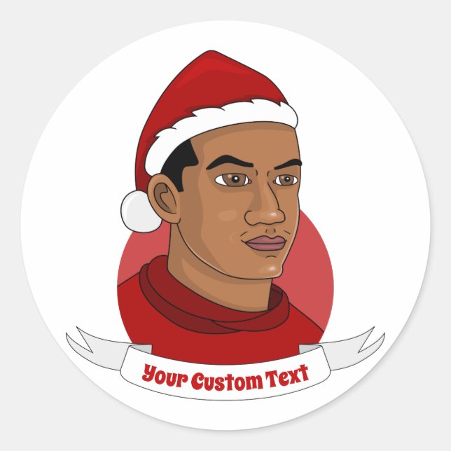 Sticker Rond Un homme avec le Père Noël casquette dessin animé (Devant)