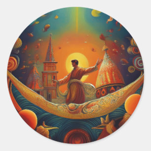Sticker Rond Un Homme Robed En Scène D'Imaginaire Dans La Ville